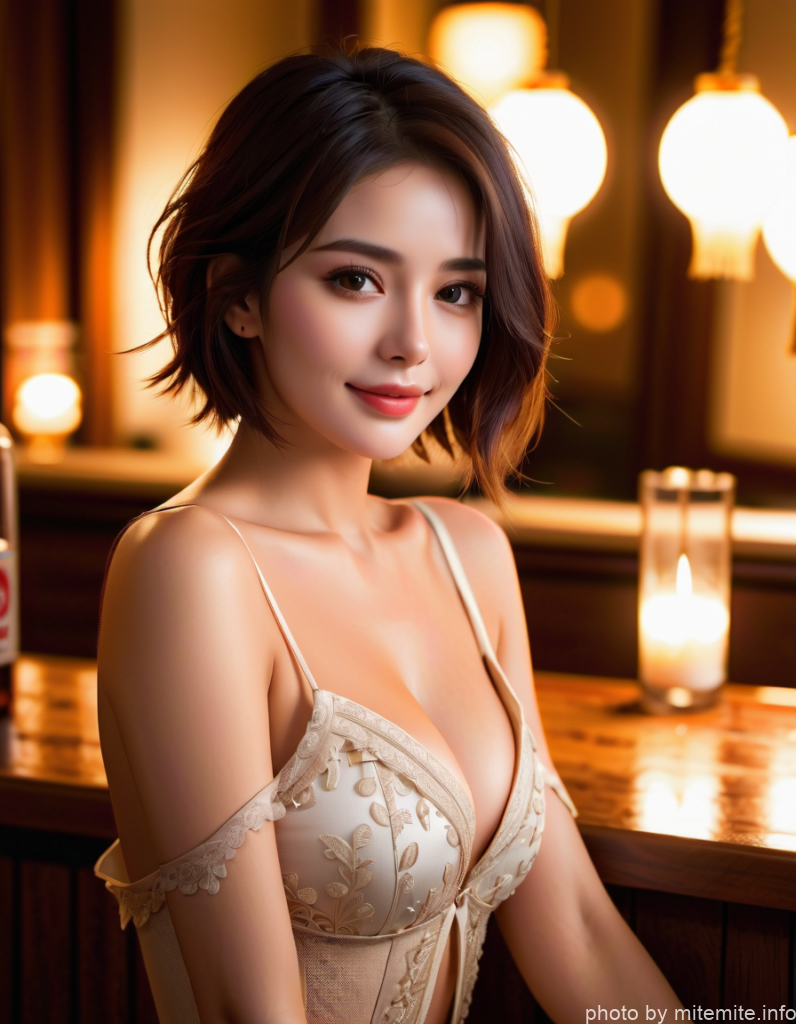 バーカウンターで微笑む女性