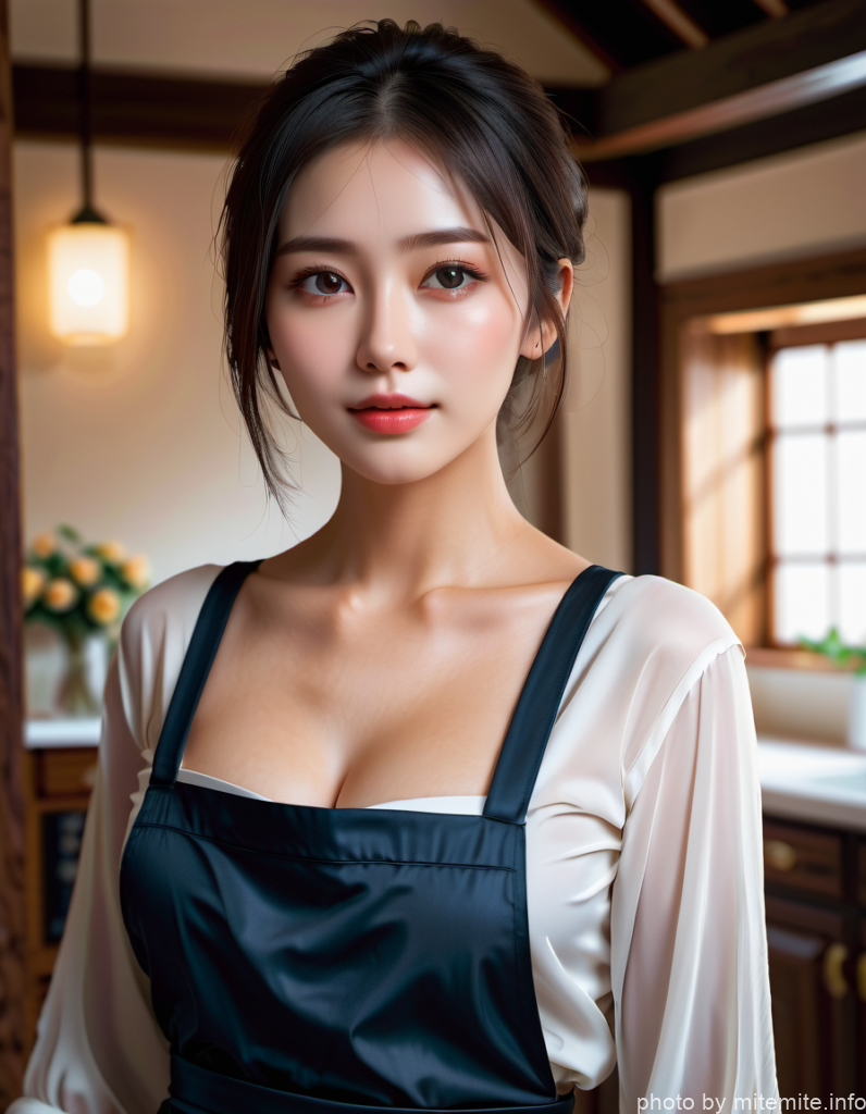 黒いエプロン姿の女性