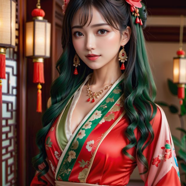 異国の魅力 - 架空の東洋の民族衣装を着た美女