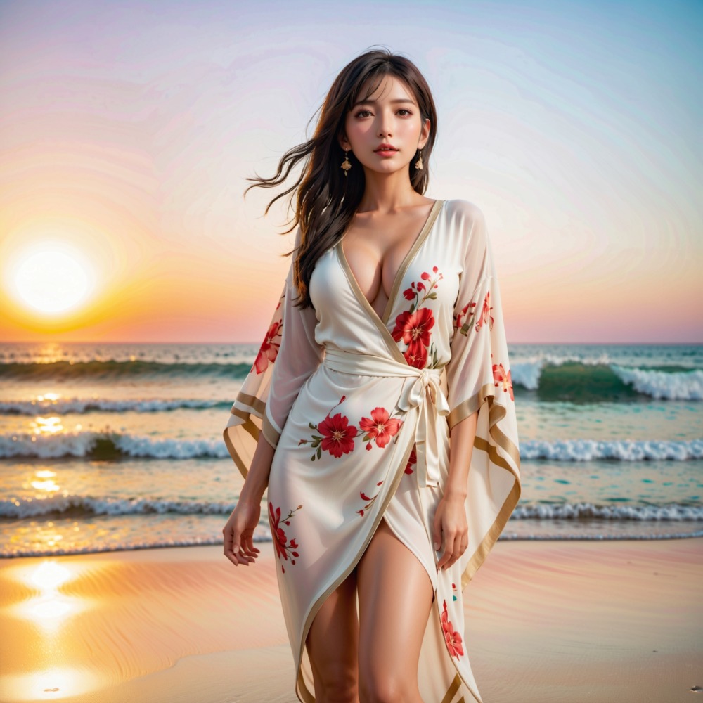 上品なビーチスタイル、日本美人が纏う