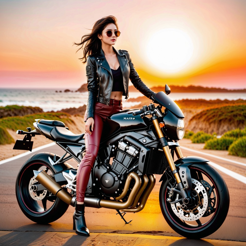 冒険心と自信溢れる、オートバイに乗る美女ライダー