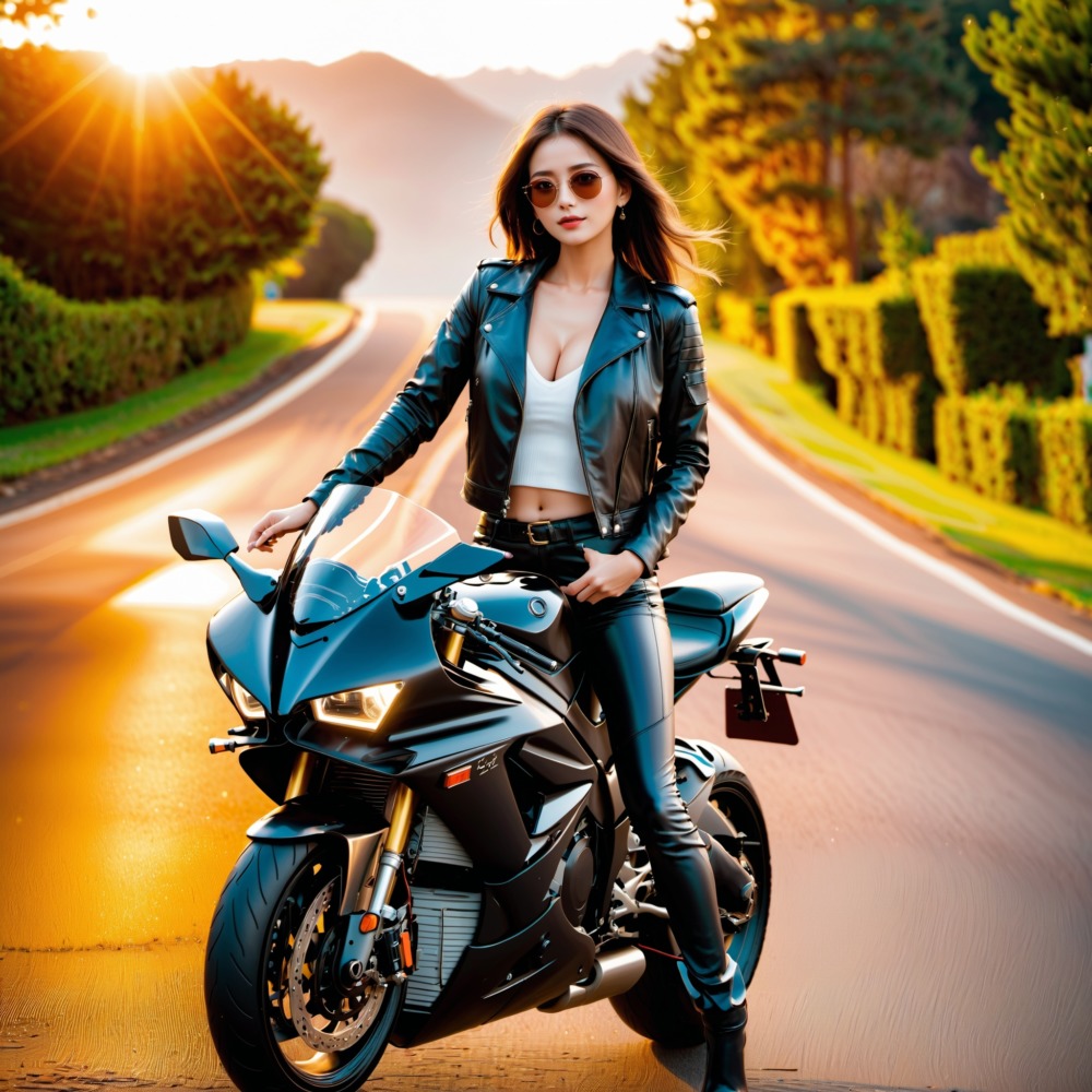 冒険心と自信溢れる、オートバイに乗る美女ライダー