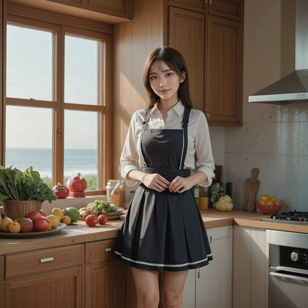 キュリナリー・グレース―Stable Diffusion XL（SDXL）が描く、キッチンでエプロン姿の美女たちが織り成す料理の美