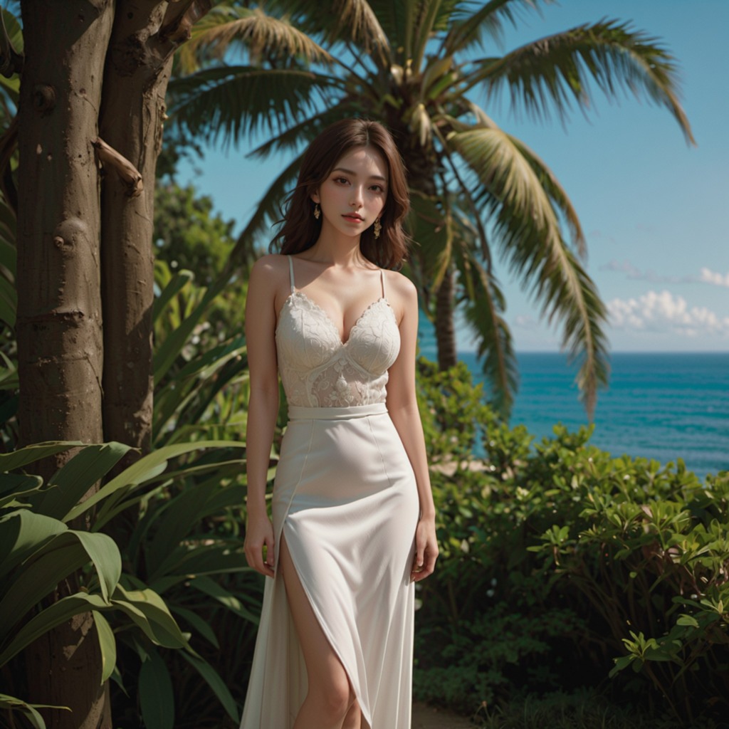 楽園の美―Stable Diffusion XL（SDXL）が描く、南国バカンスで輝く美女たちのエレガントなドレス姿