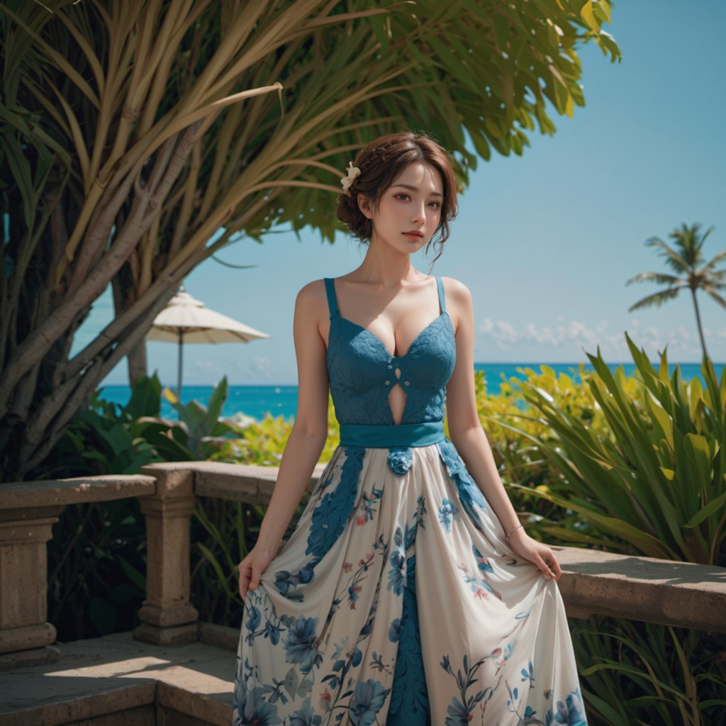楽園の美―Stable Diffusion XL（SDXL）が描く、南国バカンスで輝く美女たちのエレガントなドレス姿