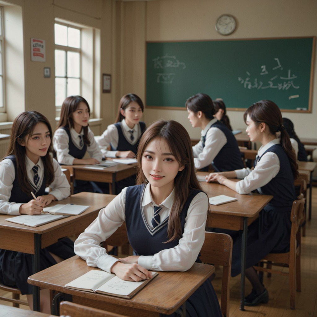 青春の輝き―Stable Diffusion XL（SDXL）が描く、高校教室で輝く制服姿の美しい女性たち