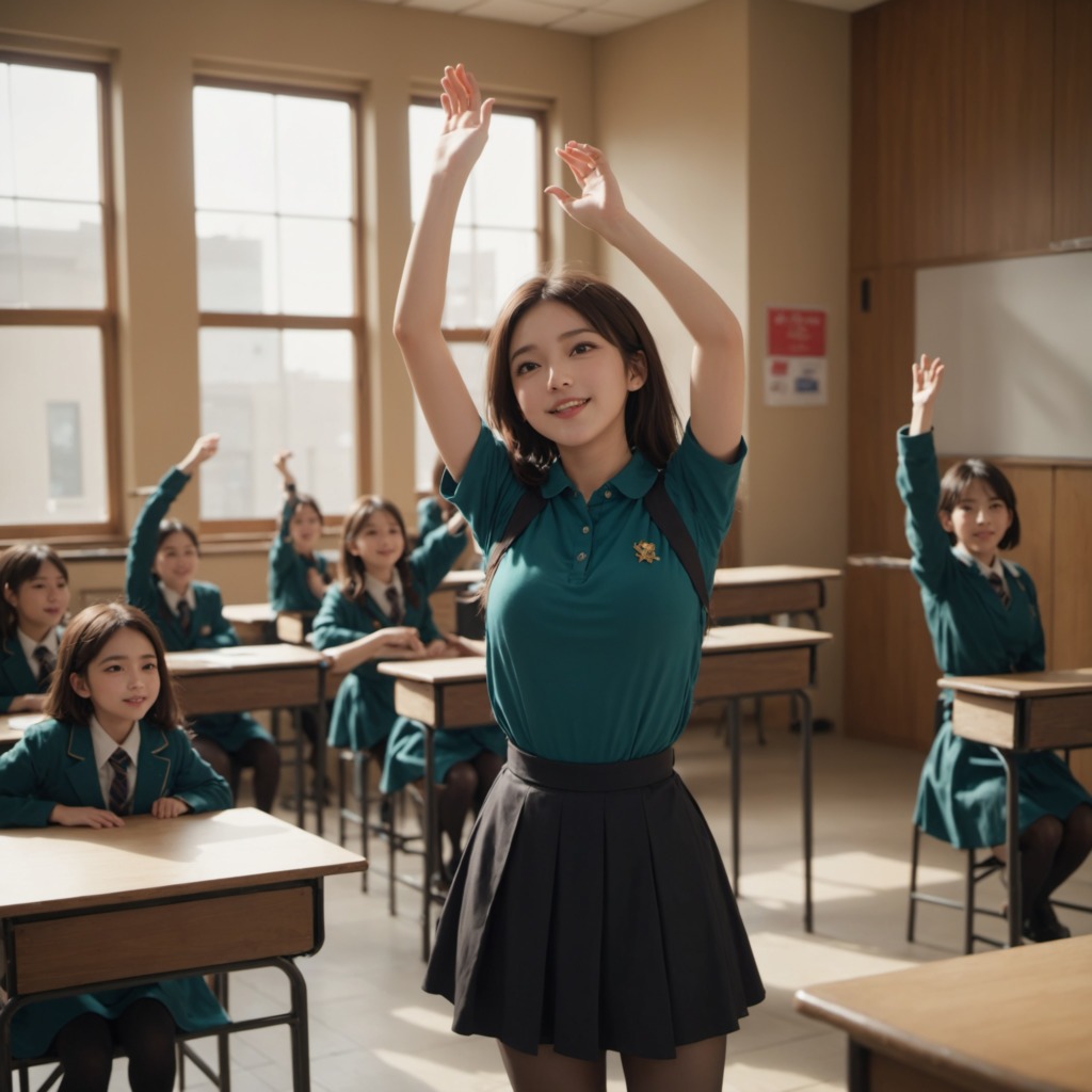 青春のリズム―Stable Diffusion XL（SDXL）が描く、高校教室で踊り続ける魅惑の女子たち