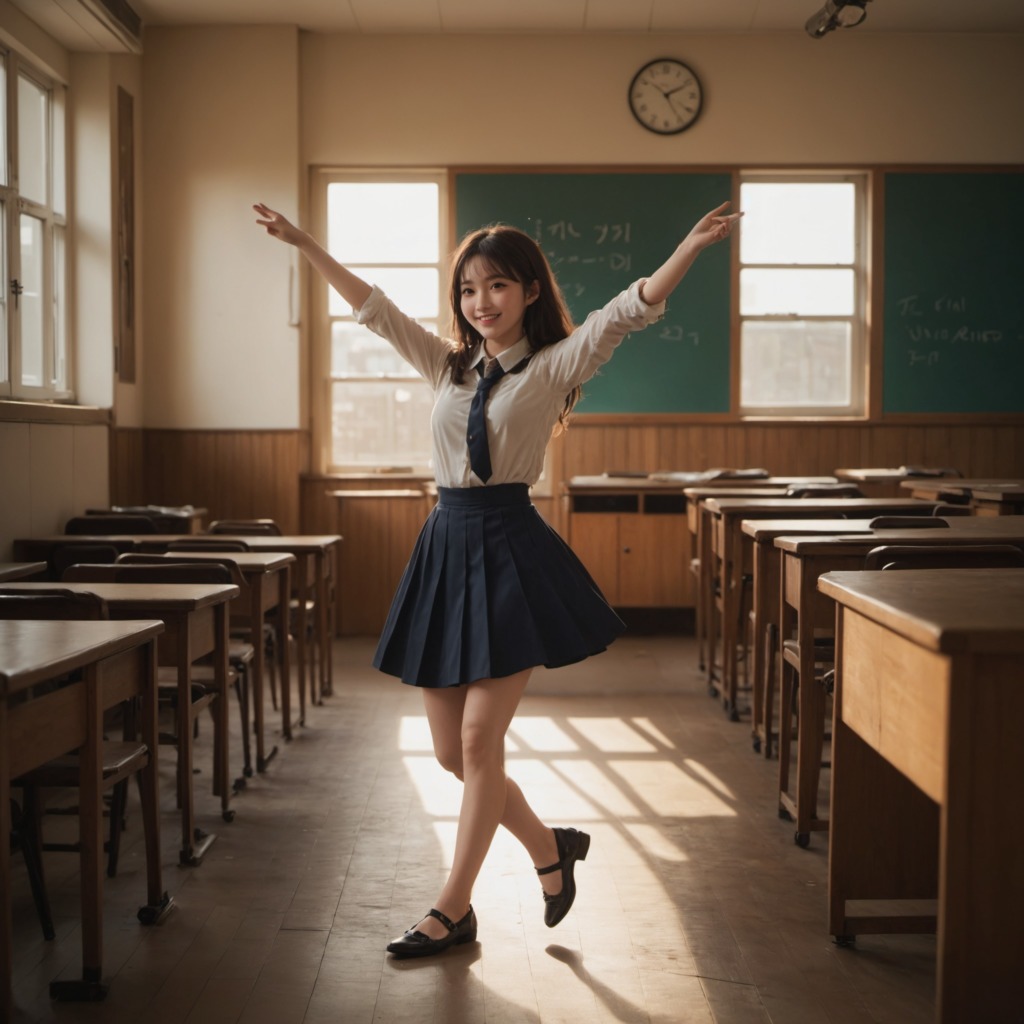 青春のリズム―Stable Diffusion XL（SDXL）が描く、高校教室で踊り続ける魅惑の女子たち