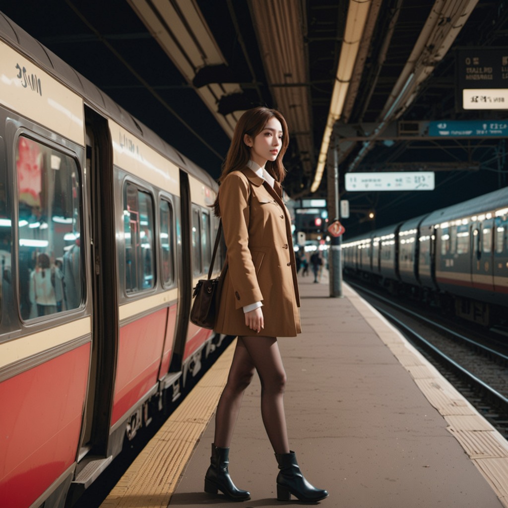 都会の美―SDXLが描く、駅ホームで輝く美女のプロフェッショナリズム
