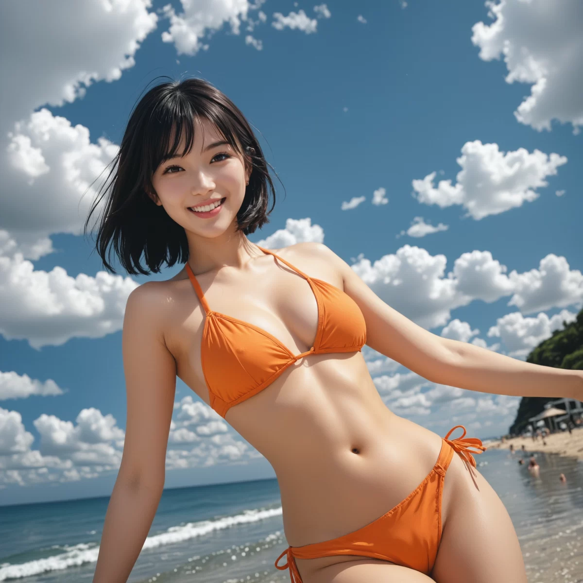 717 【AI美女】夏全開！オレンジビキニの彼女と海デート気分