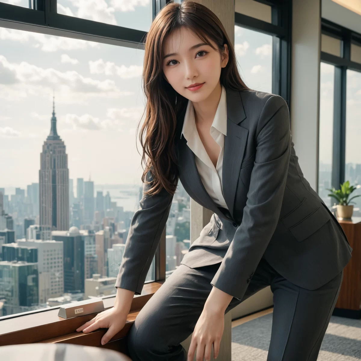 716 【AI美女】高層階のオフィスで…スーツ姿の彼女にドキッ！