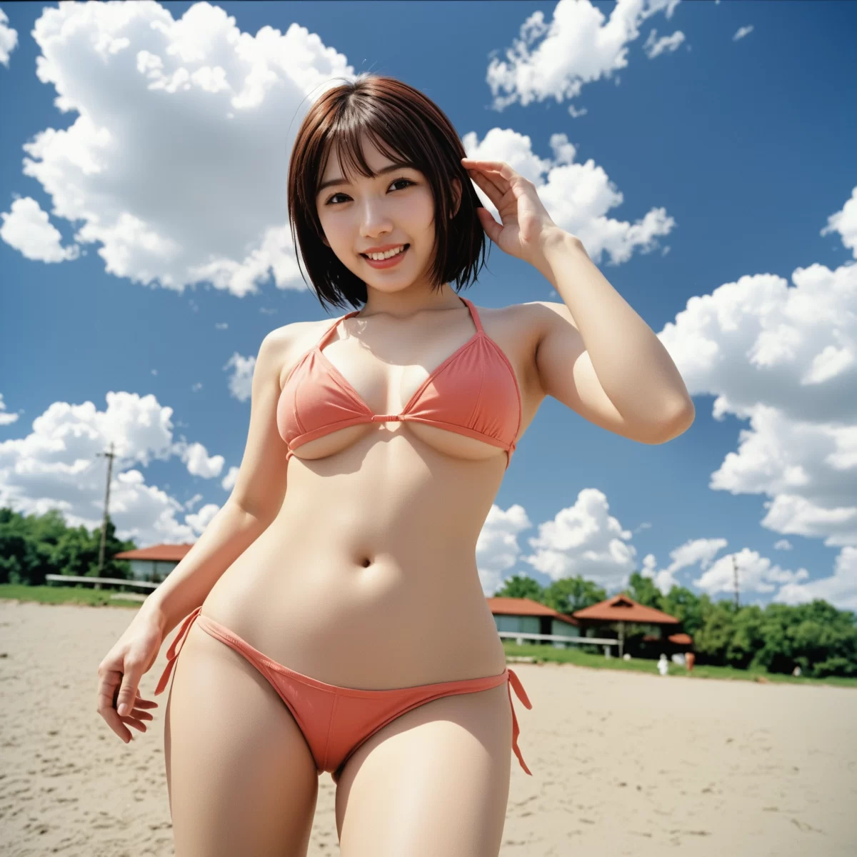 719 【AI美女】青空映え最高！ショートカット×ビキニの爽やかグラビア