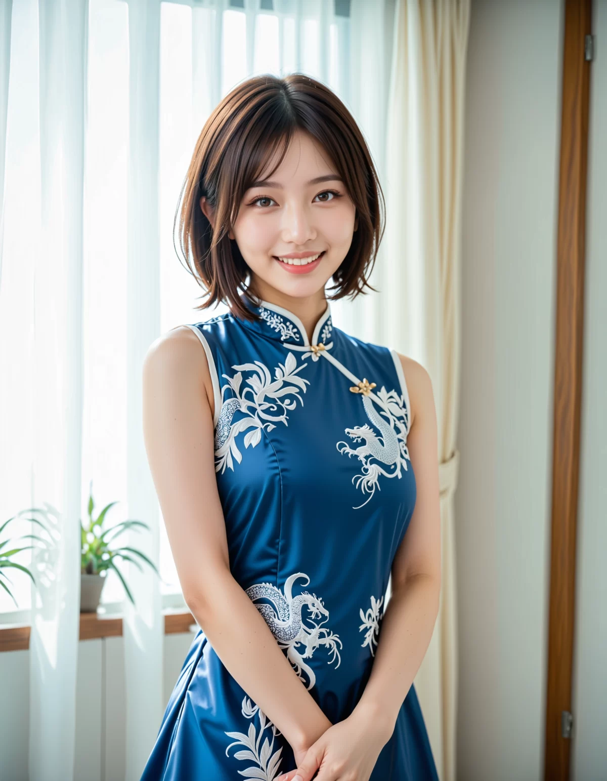 738 【AI美女】透明感爆発！青チャイナ×ショートボブが最高すぎる