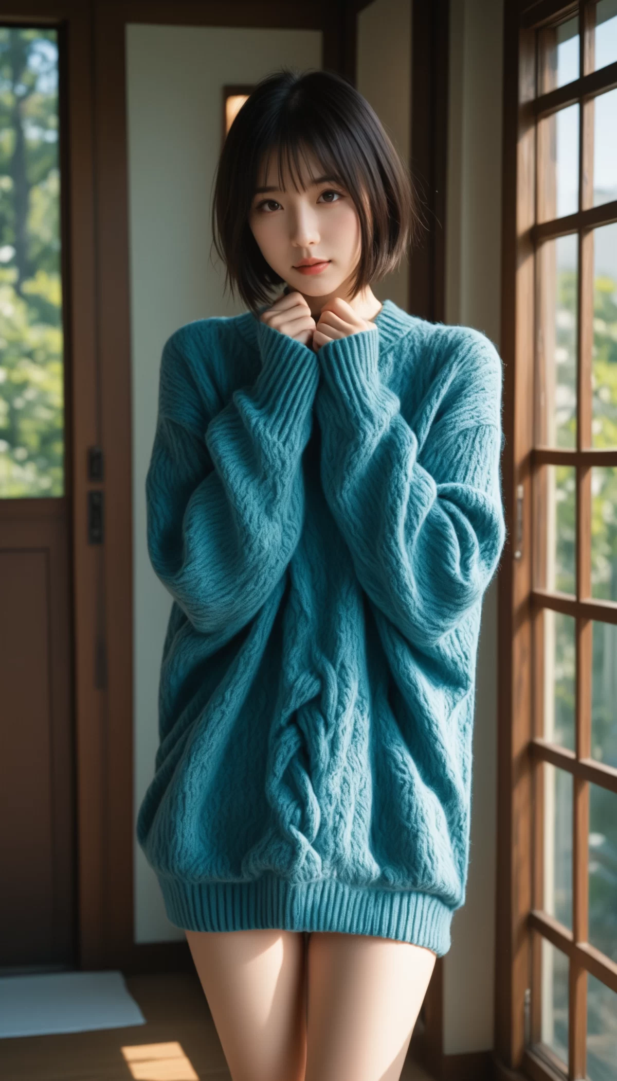 750 ぶかぶかニット×生足が最強。AI美女とのんびりお家デート気分