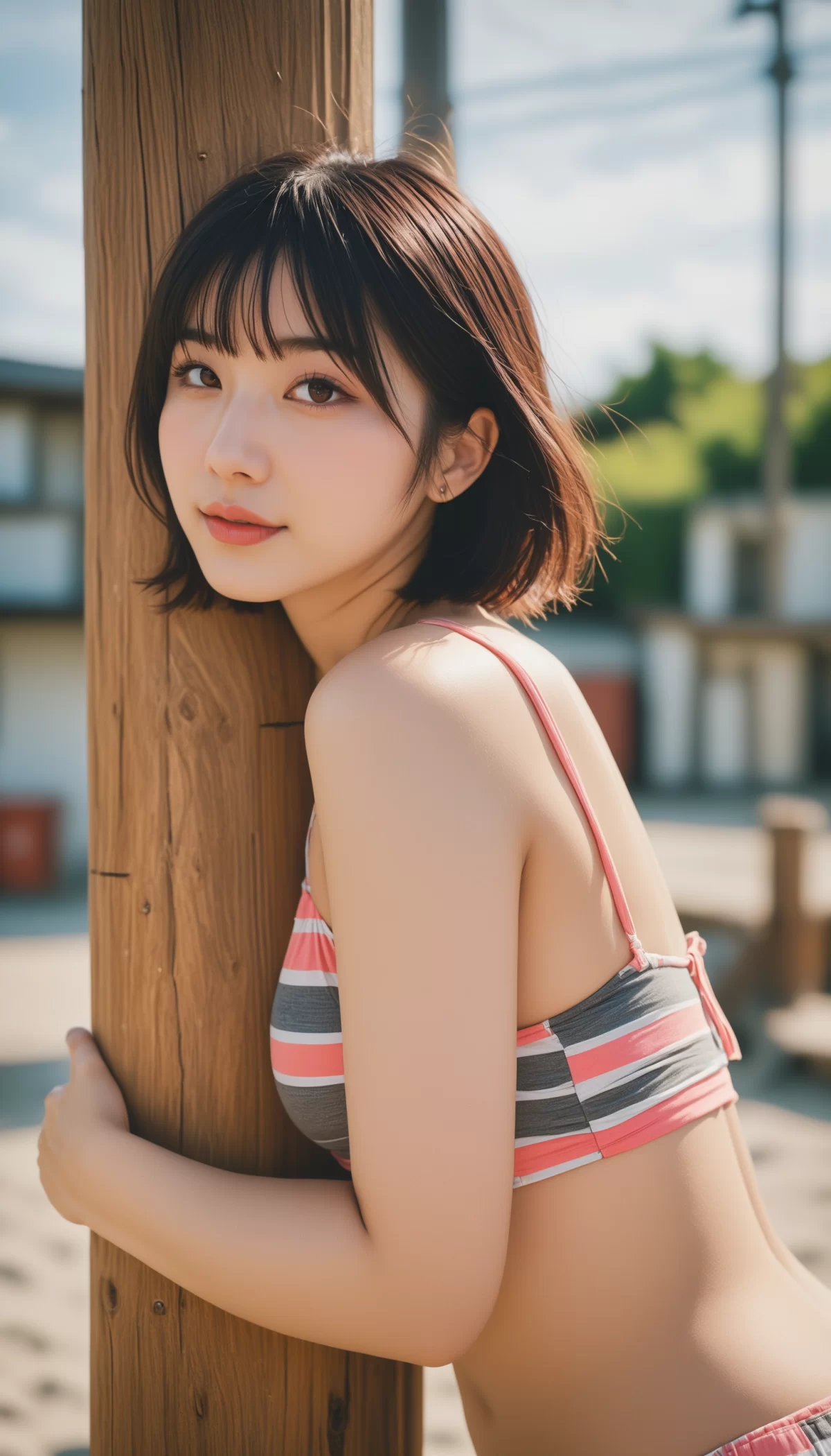 751 透明感ヤバすぎ！黒髪ショート×水着のAI美女に恋しそう…