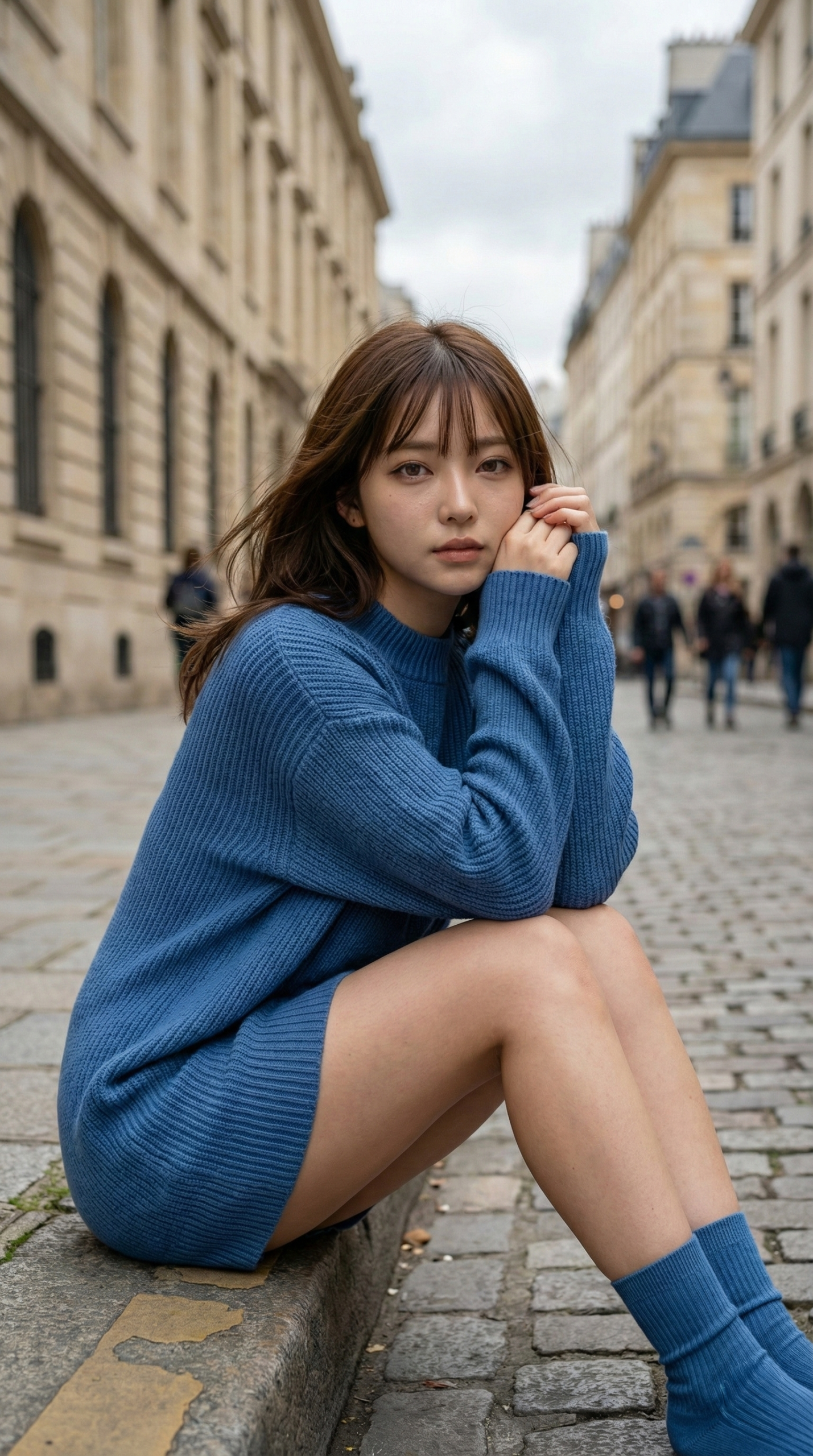 758 透明感ヤバすぎ！青ニットの彼女とヨーロッパ散歩【AIグラビア】 | キカイノキレイ
