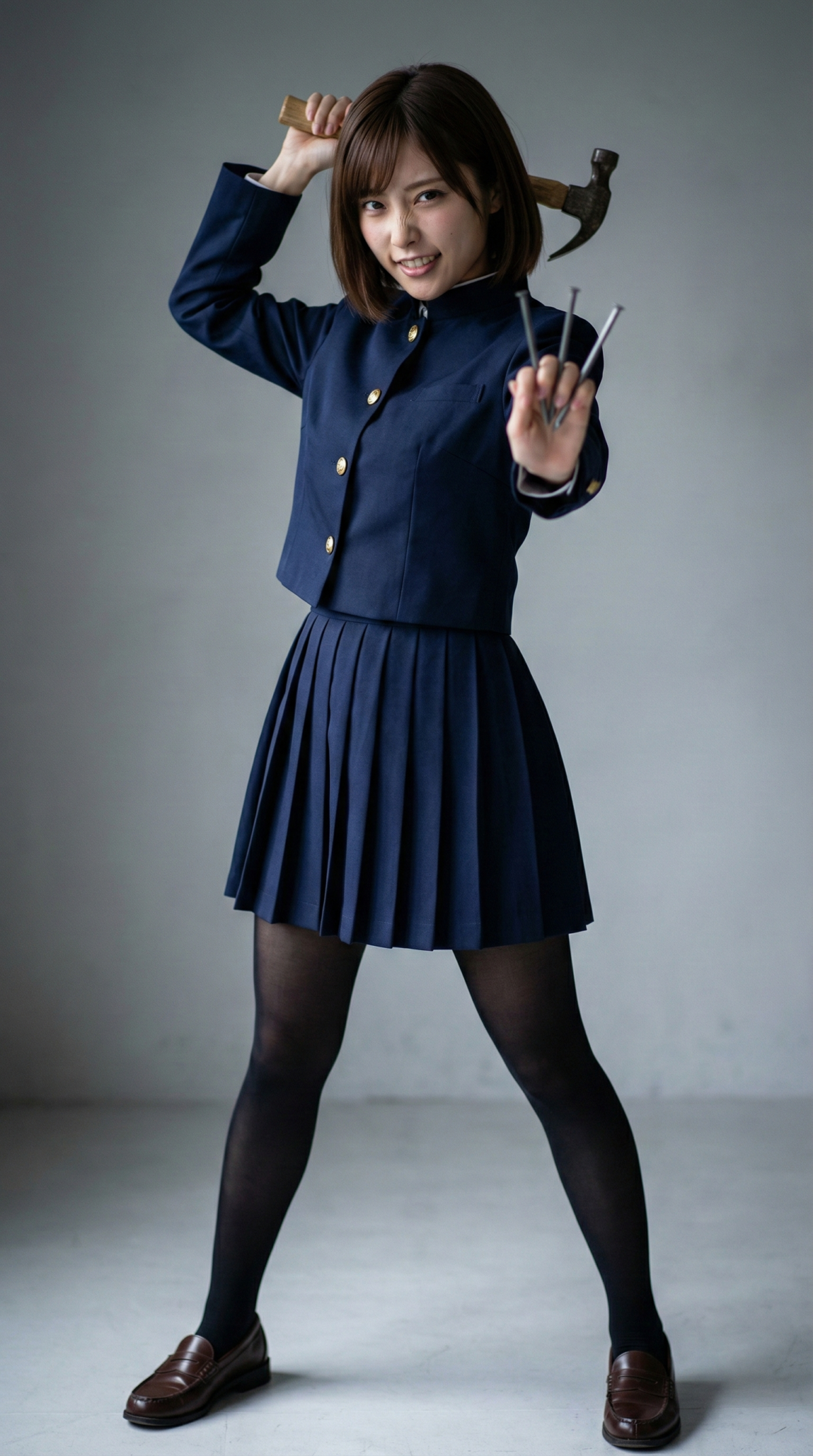 女子高生が金槌と釘を持つ