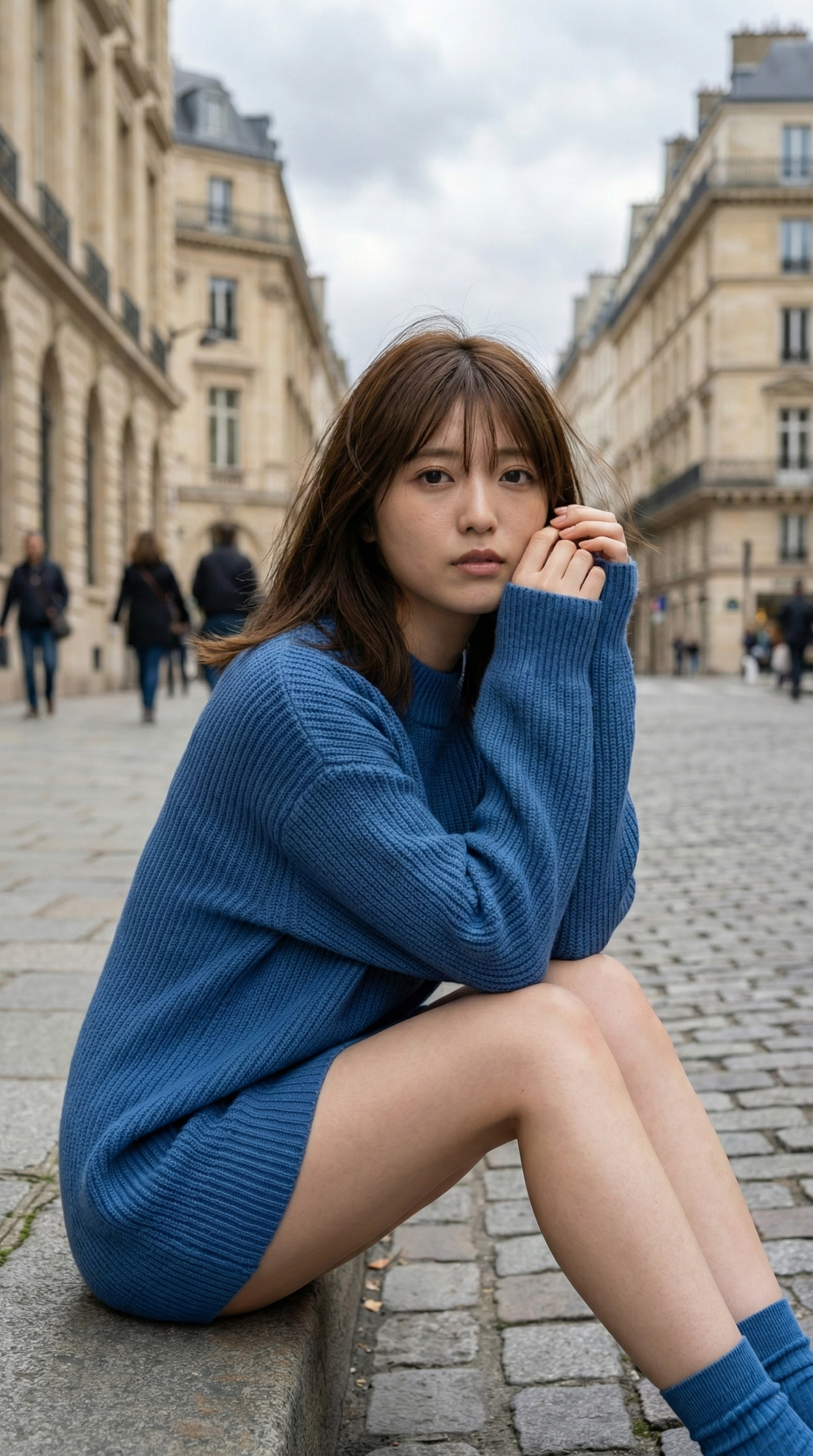 758 透明感ヤバすぎ！青ニットの彼女とヨーロッパ散歩【AIグラビア】 | キカイノキレイ