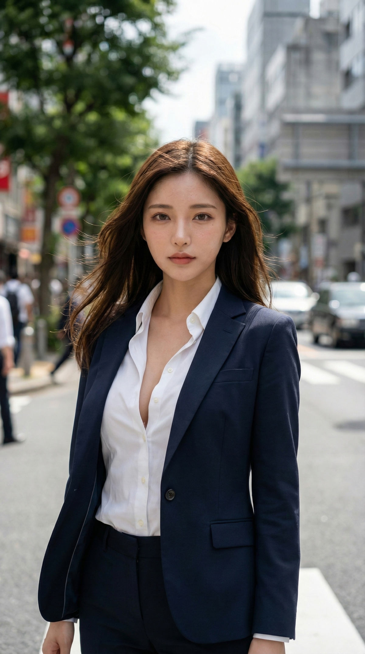 スーツを着て街を歩く女性