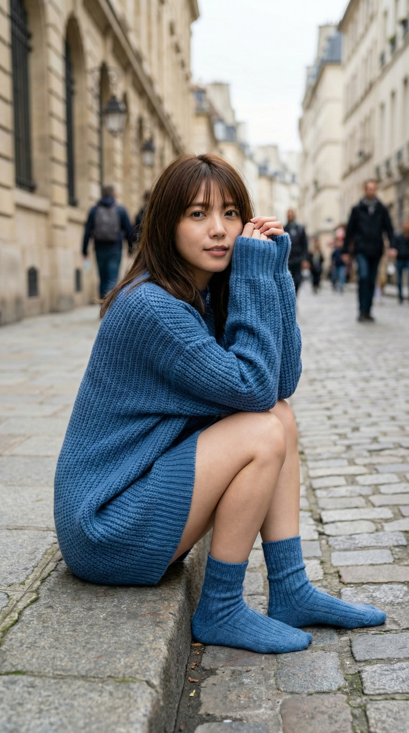 758 透明感ヤバすぎ！青ニットの彼女とヨーロッパ散歩【AIグラビア】 | キカイノキレイ