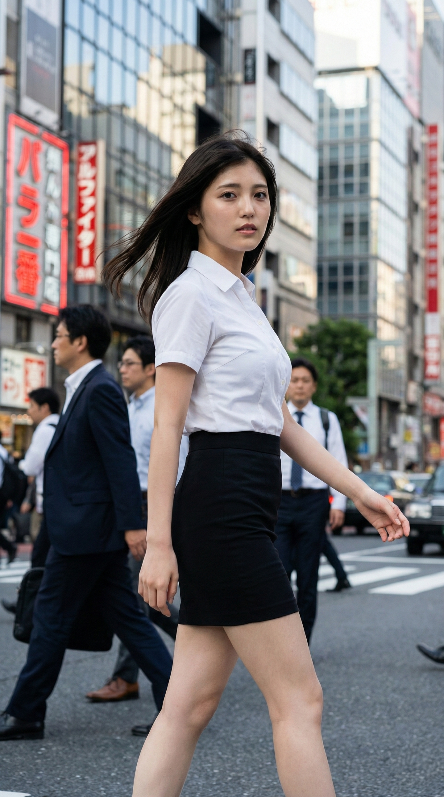 女性が横断歩道を歩いている