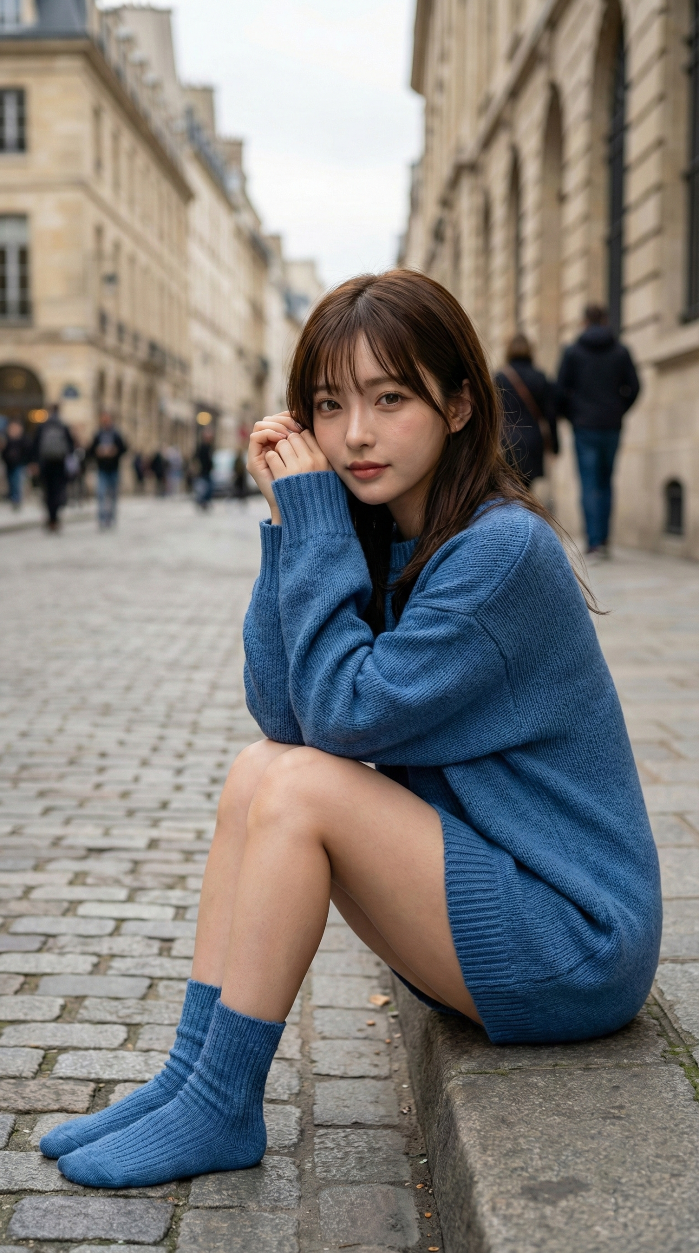 758 透明感ヤバすぎ！青ニットの彼女とヨーロッパ散歩【AIグラビア】 | キカイノキレイ