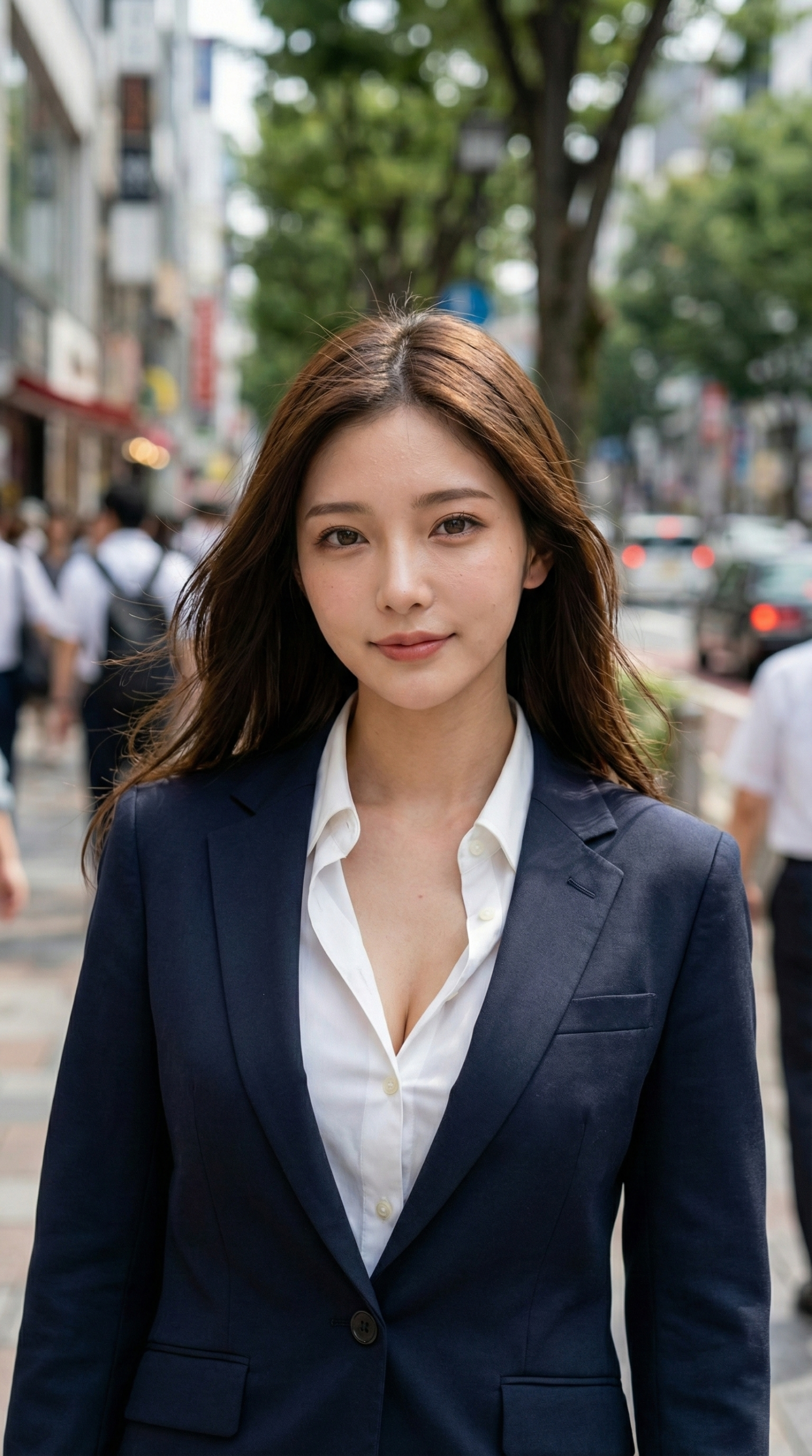 街を歩くビジネススーツの若い女性