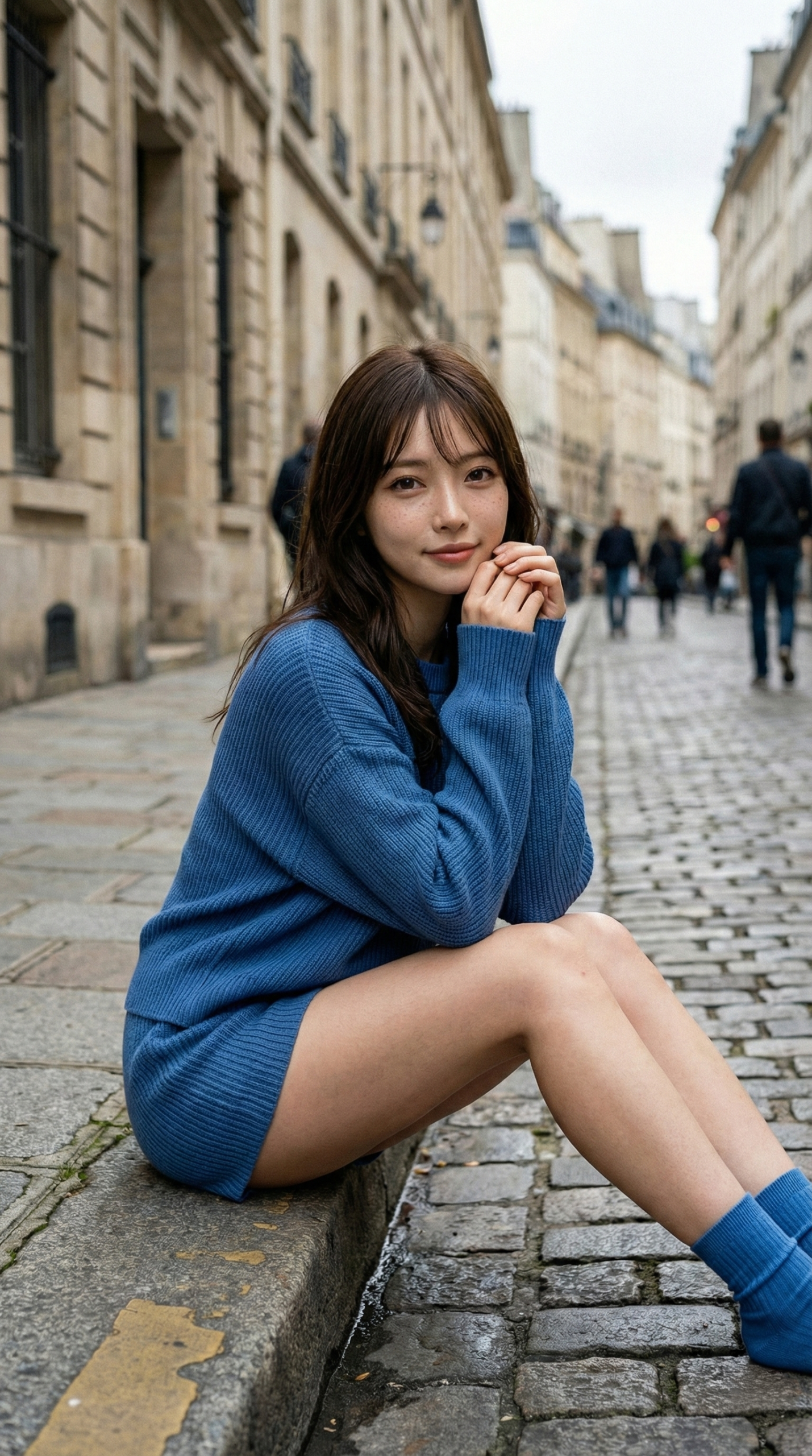 758 透明感ヤバすぎ！青ニットの彼女とヨーロッパ散歩【AIグラビア】 | キカイノキレイ