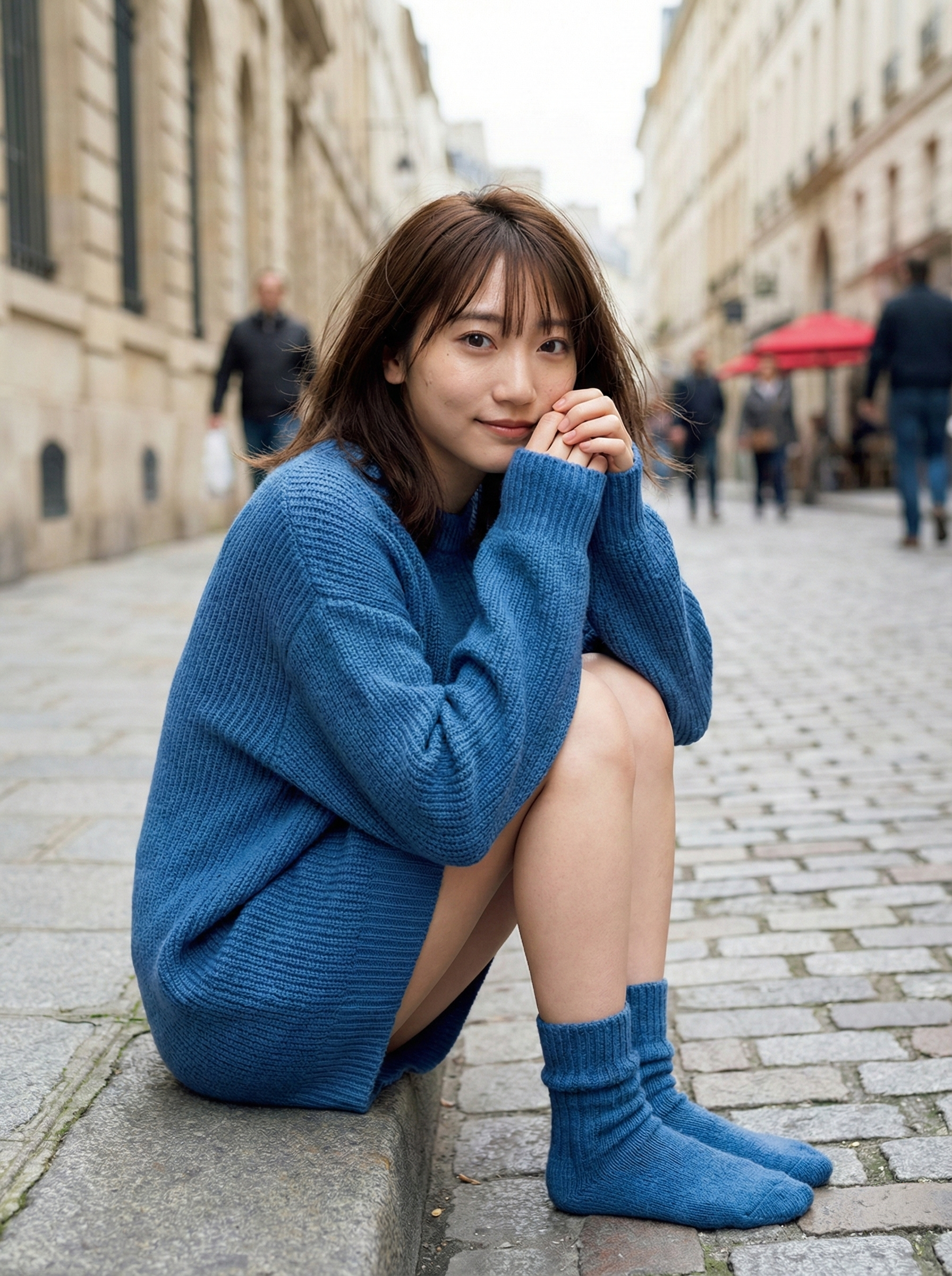 758 透明感ヤバすぎ！青ニットの彼女とヨーロッパ散歩【AIグラビア】 | キカイノキレイ