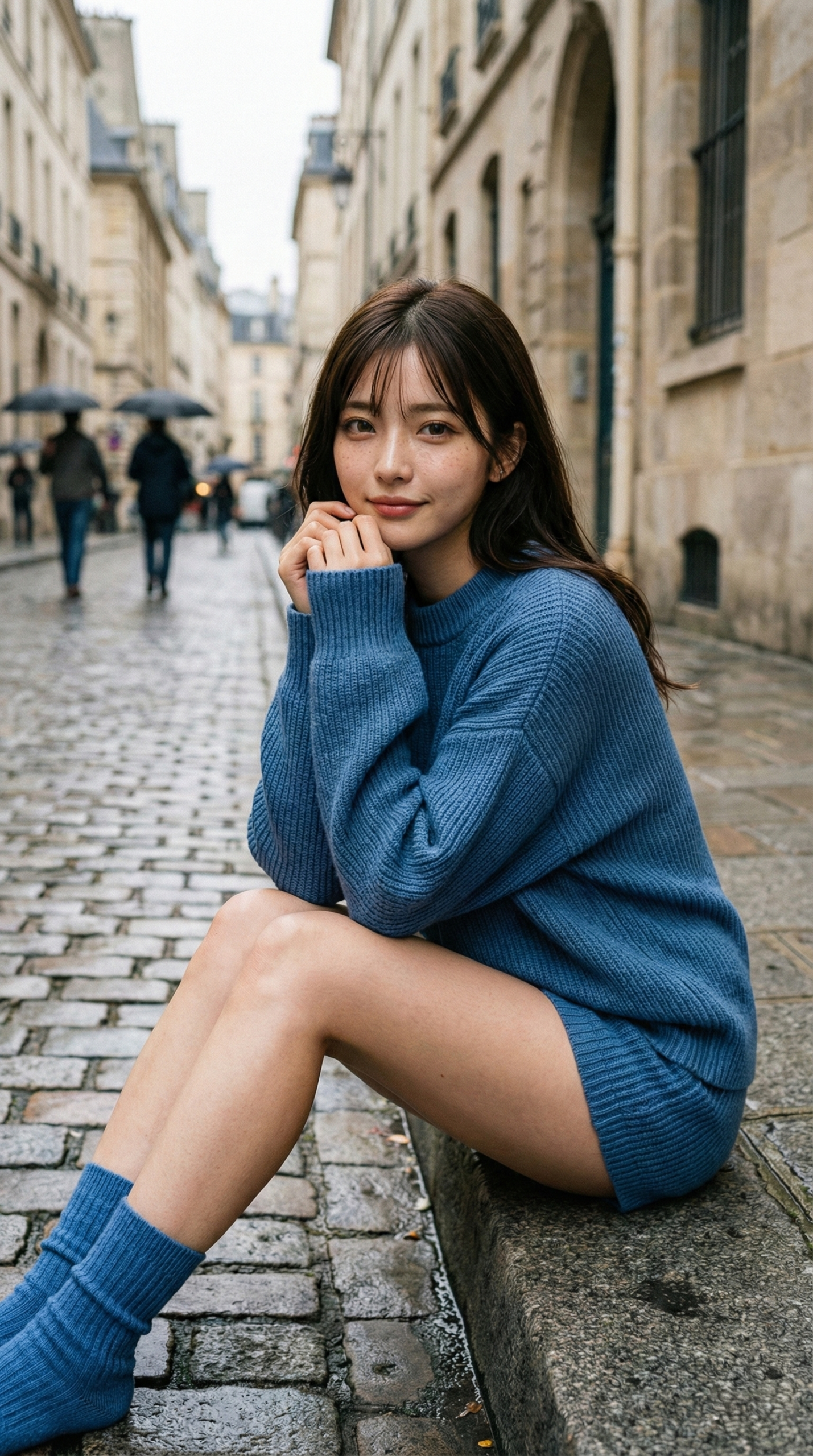 758 透明感ヤバすぎ！青ニットの彼女とヨーロッパ散歩【AIグラビア】 | キカイノキレイ